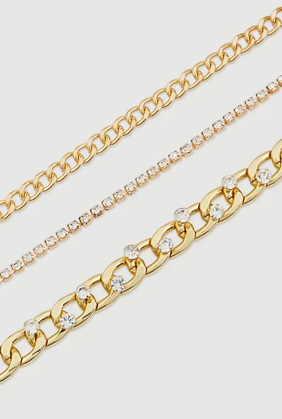Rhinestone Chain Link Anklets Set of 3