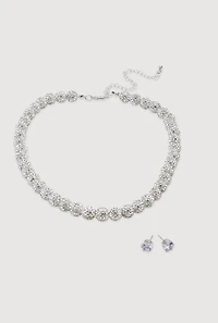 Cubic Zirconia Fireball Beaded Necklace and Stud Earrings