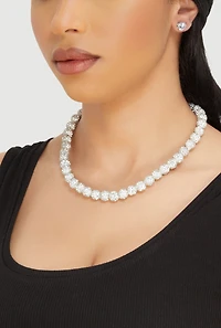 Cubic Zirconia Fireball Beaded Necklace and Stud Earrings