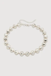 Womens Metallic Beaded Statement Necklace, Silver
