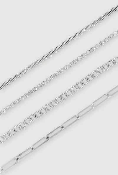 Cubic Zirconia Assorted Link Chain Anklet Set of 4