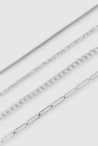 Cubic Zirconia Assorted Link Chain Anklet Set of 4