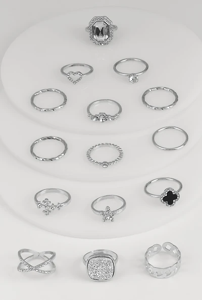 Assorted Multi Shape Rings Set of 15