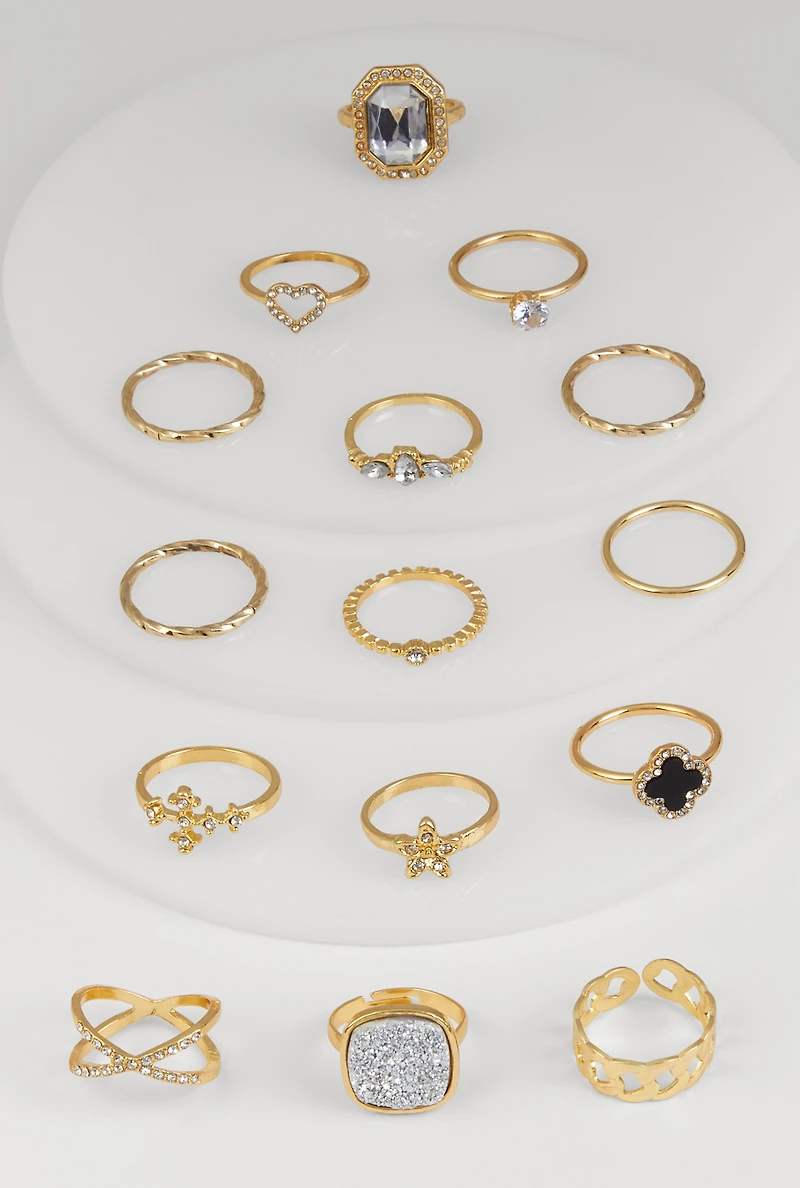 Assorted Multi Shape Rings Set of 15