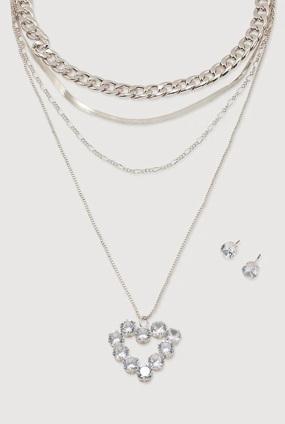 Womens Blessed Cubic Zirconia Layered Necklace, Silver