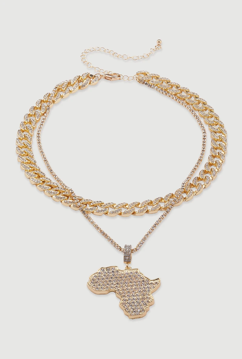 Africa Pendant Layered Chain Link Tennis Necklace
