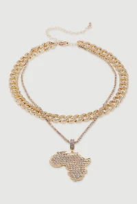 Africa Pendant Layered Chain Link Tennis Necklace