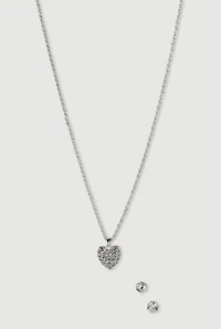 Cubic Zirconia Heart Necklace and Stud Earrings