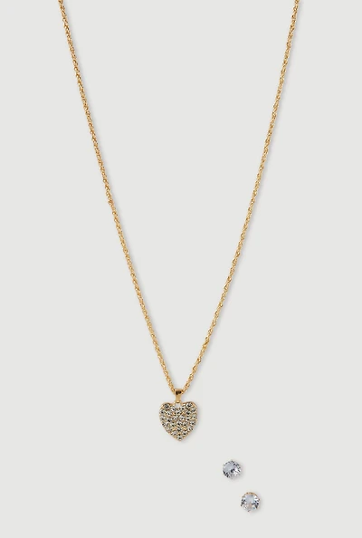 Cubic Zirconia Heart Necklace and Stud Earrings