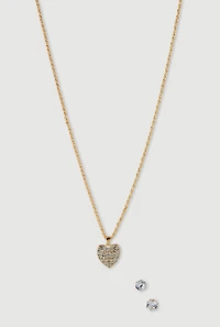 Cubic Zirconia Heart Necklace and Stud Earrings