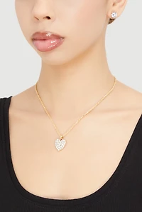 Cubic Zirconia Heart Necklace and Stud Earrings