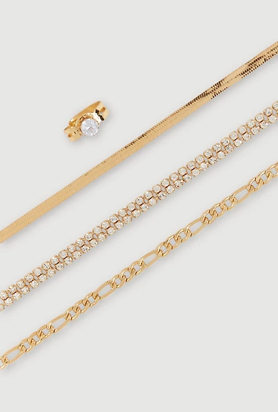 Assorted Metallic Chain Anklet Trio with Toe Ring