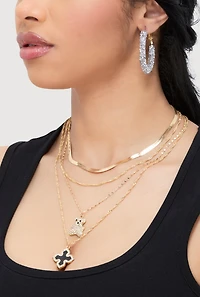 Assorted Charm Layered Necklace with Hoop Earrings