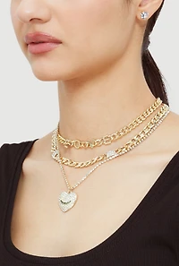 Love Layered Chain Necklace and Stud Earrings Set