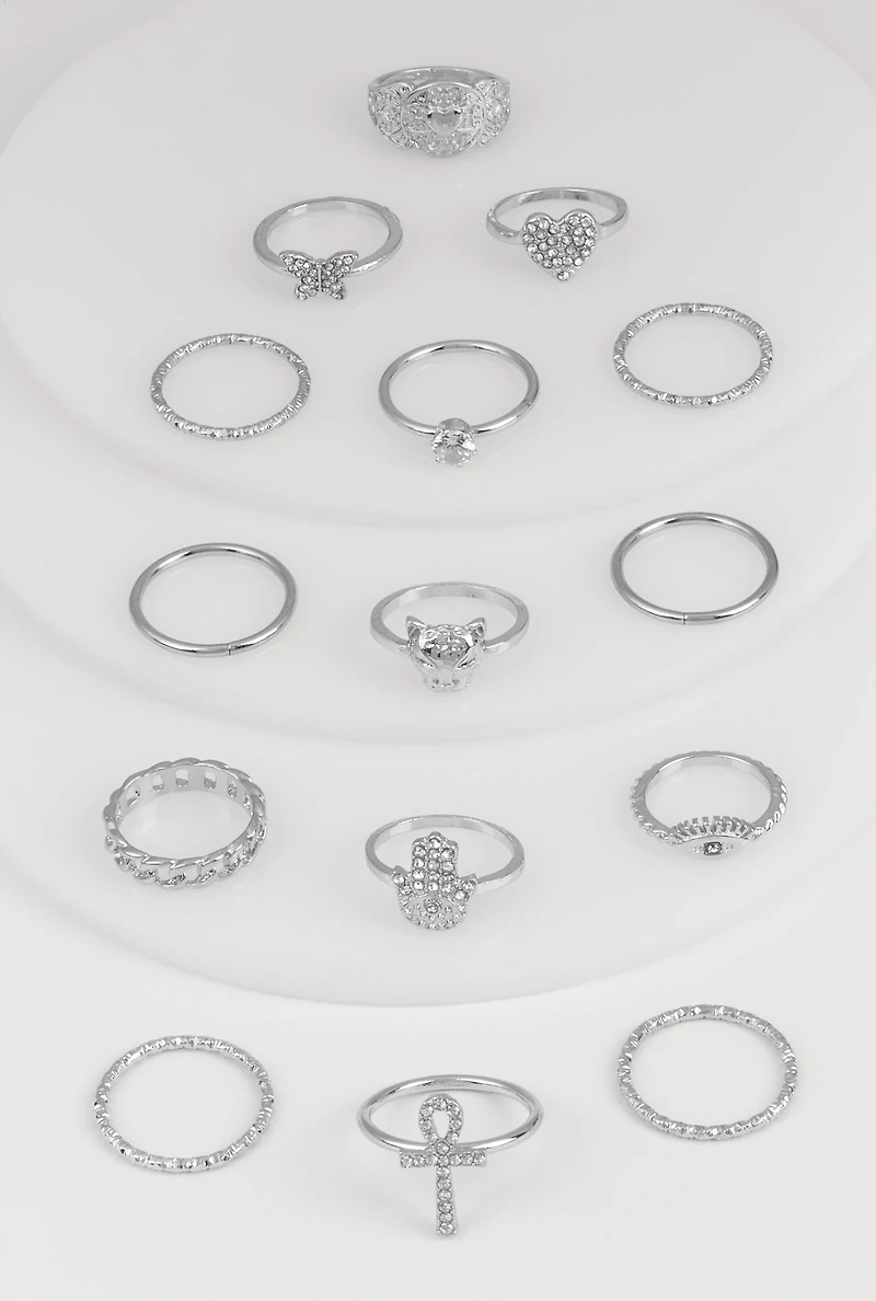 Multi Shape Assorted Rings Set of 15