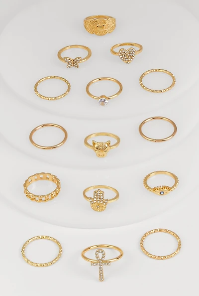Multi Shape Assorted Rings Set of 15