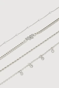Assorted Cubic Zirconia Chain Anklets Set of 4
