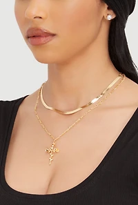 Rose Cross Layered Necklace and Stud Earrings