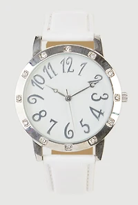 Rhinestone Detail Faux Leather Analog Watch
