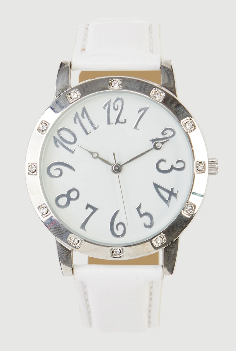 Rhinestone Detail Faux Leather Analog Watch
