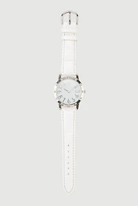 Rhinestone Detail Faux Leather Analog Watch