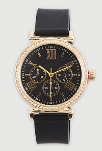 Roman Numeral Rhinestone Trim Analog Watch