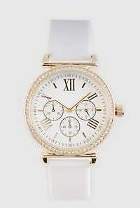 Roman Numeral Rhinestone Trim Analog Watch