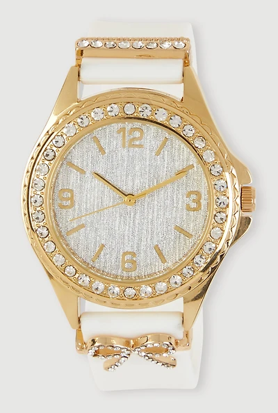 Rhinestone Bow Silicone Strap Analog Watch