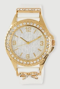 Rhinestone Bow Silicone Strap Analog Watch