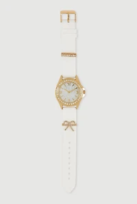 Rhinestone Bow Silicone Strap Analog Watch