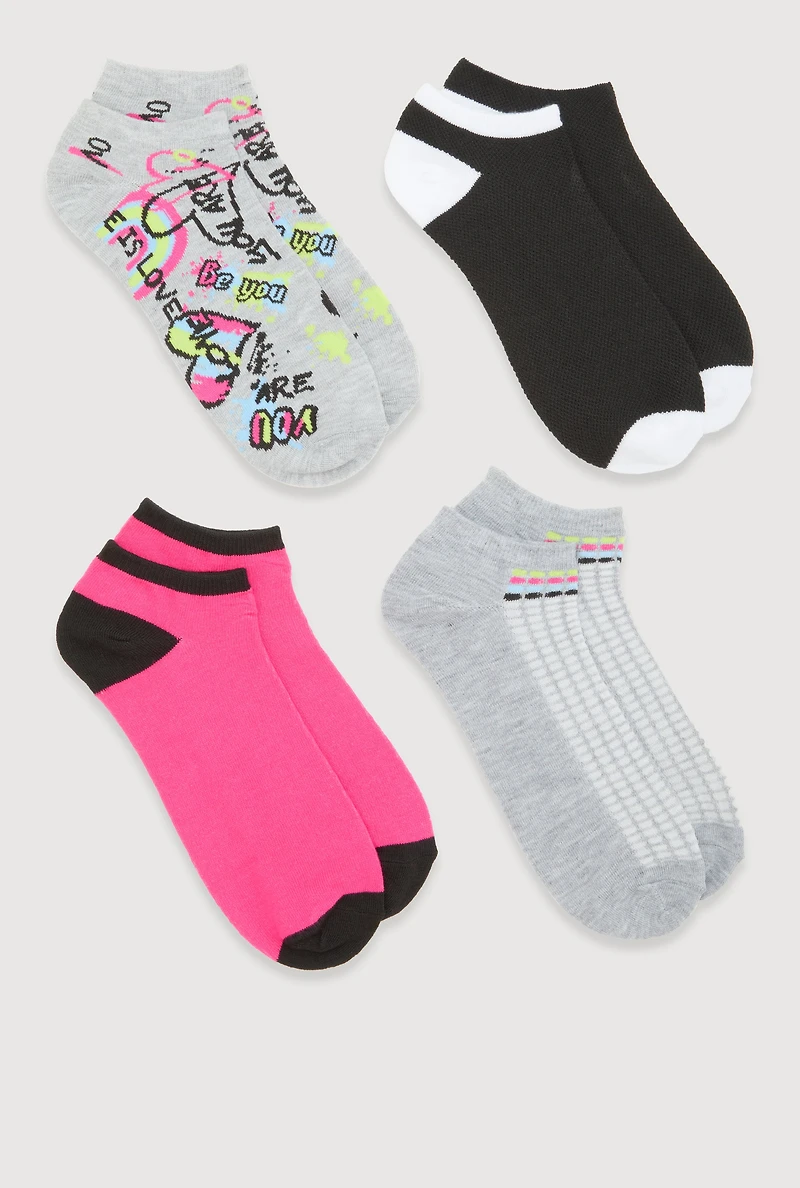 Womens Contrast Trim Ankle Socks 4 Pack Size 10-13, Multi, Size 10-13