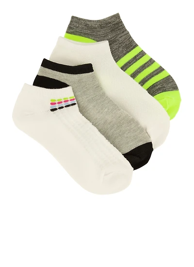Womens Neon Stripe Assorted Socks 4 Pack, Multi, Size 9-11