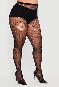 Plus High Waisted Patterned Fishnet Tights