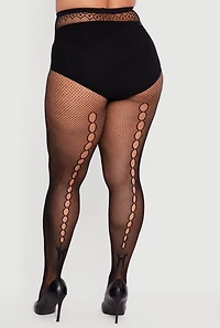 Plus High Waisted Patterned Fishnet Tights