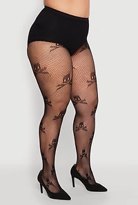 Plus High Waisted Patterned Fishnet Tights