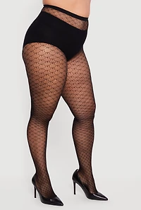 Plus High Waisted Patterned Fishnet Tights