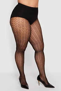 Plus Size Patterned Fishnet High Waisted Tights