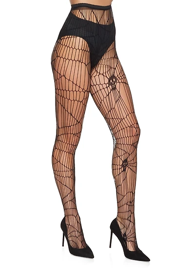 Womens Patterned Detail Fishnet Tights, Black