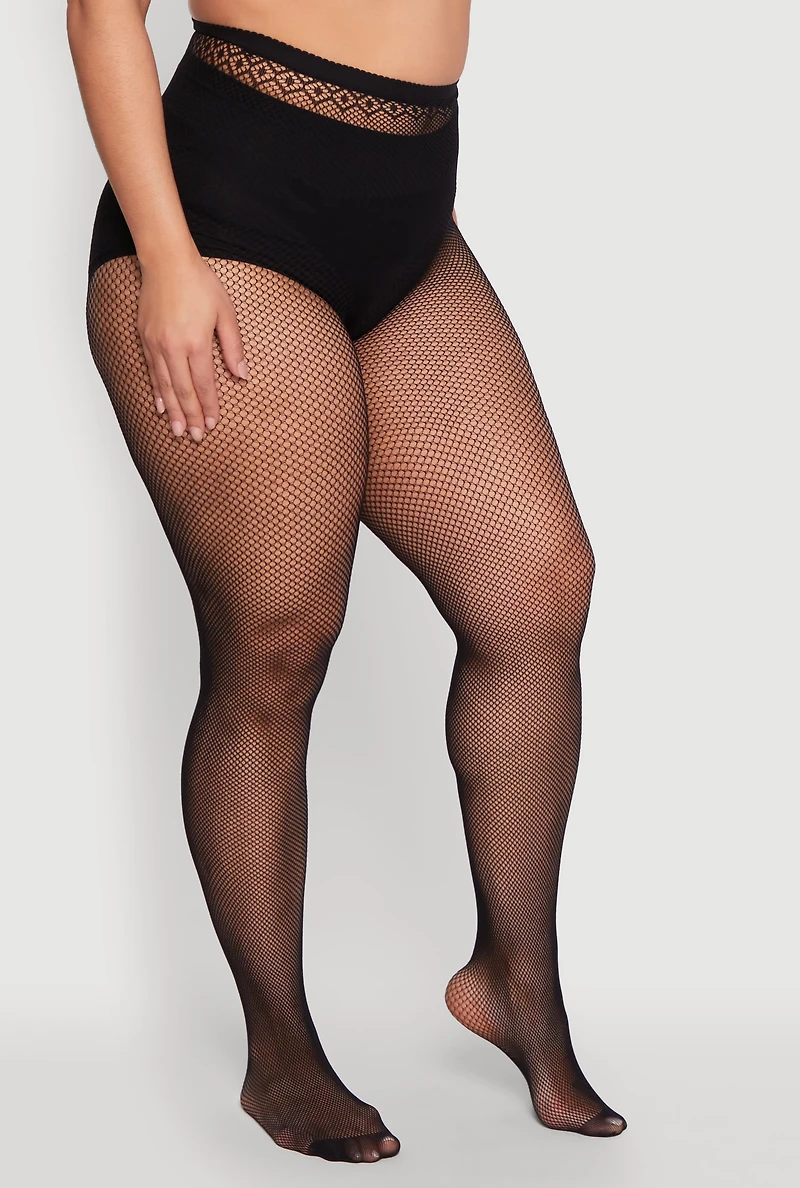 Plus Fishnet Patterned High Waist Tights