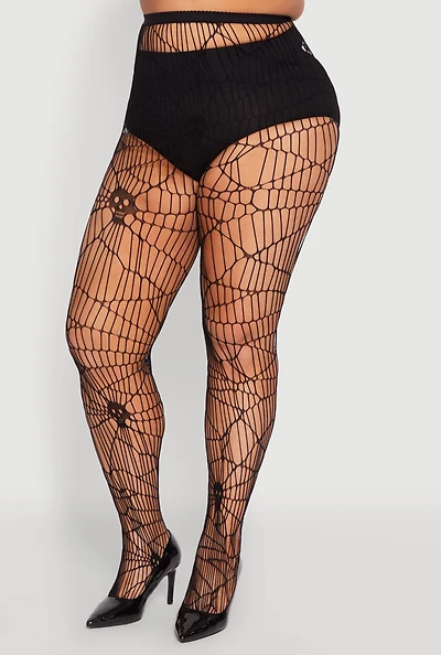 Womens Plus Size Assorted Pattern Fishnet Tights, Black