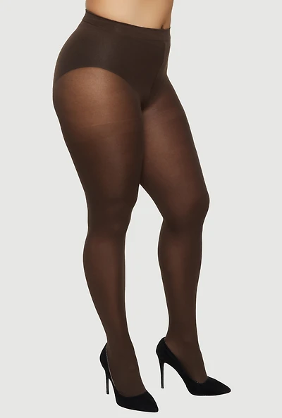 Plus Size Solid Opaque Footed Tights