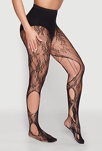 Womens Distressed Fishnet Tights, Black