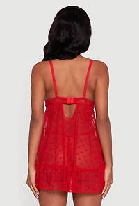 Heart Mesh Babydoll Cami and G-String