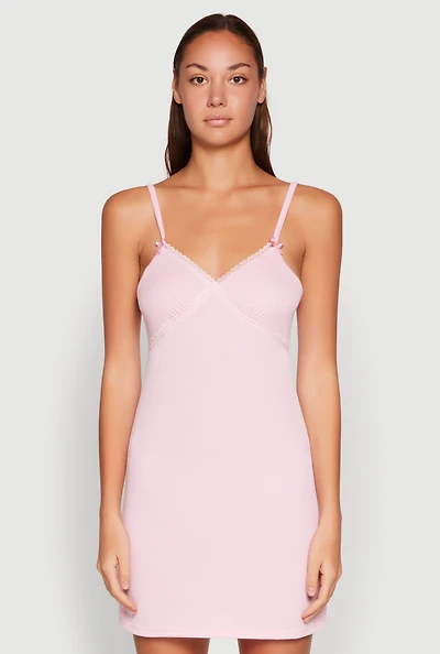 Womens Heart Lace Trim Cami Nightgown, L