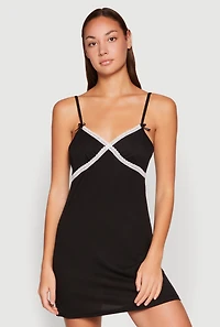 Ribbed Knit Lace Detail Cami Nightgown