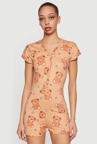 Teddy Bear Print Pajama Romper