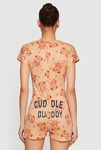 Teddy Bear Print Pajama Romper
