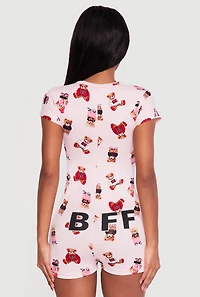 Bear Patterned Button Front Pajama Romper