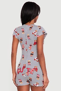 Striped Teddy Bear Print Pajama Romper