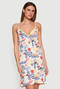 Tropical Print Lace Trim Pajama Cami Nightgown